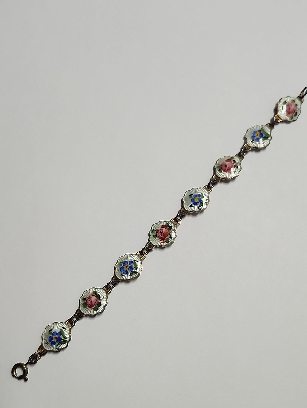 Vintage Norway Ivar T Holth Sterling Silver Enamel Guilloche Flower Bracelet